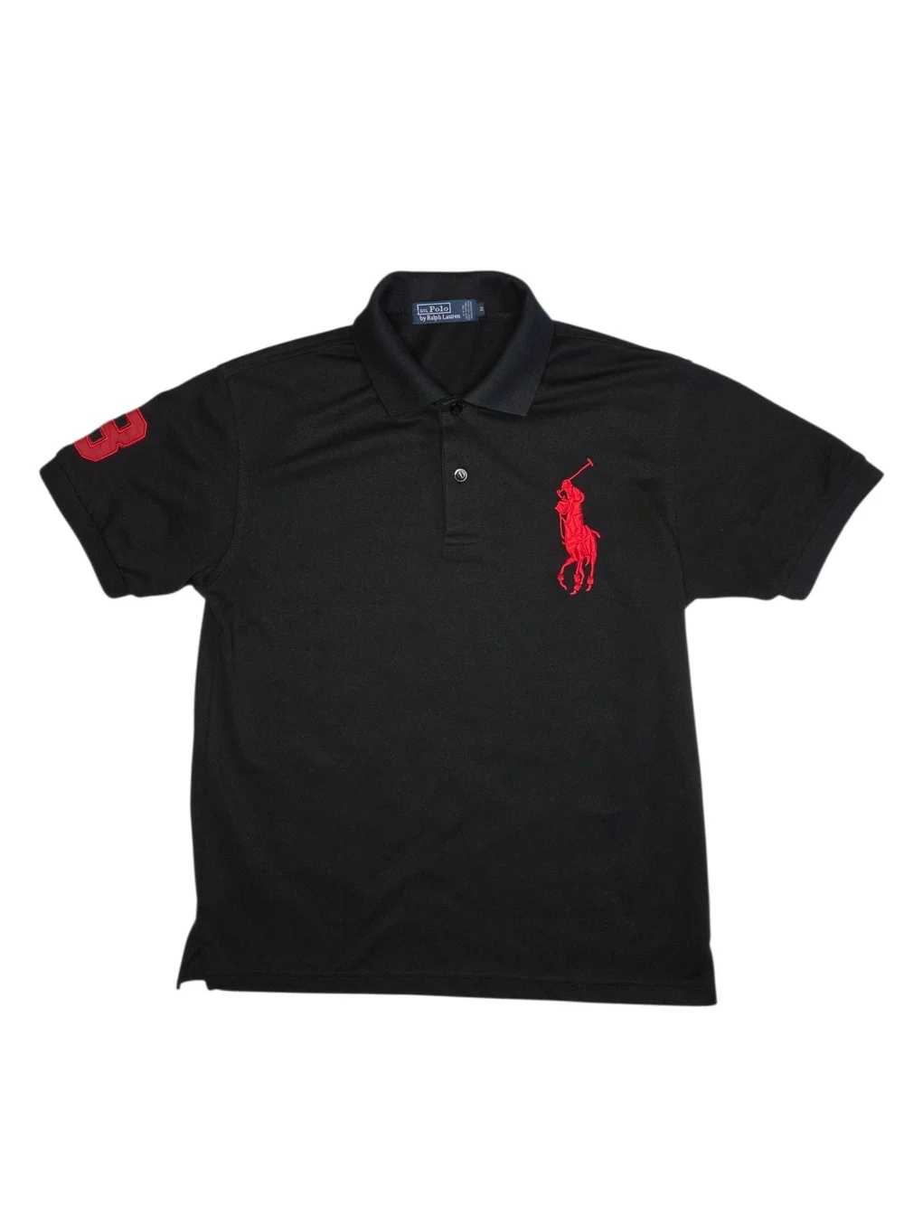 Vintage 90s GSL Polo Ralph Lauren Black Polo with Red Pony Embroidery Medium